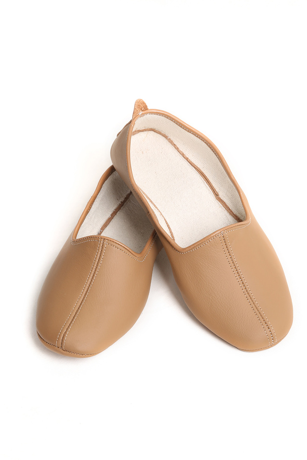 Genuine Leather Cotton Lined Tan House Slippers | Hajj Umrah Tawaf Shoes | Home Office Lounge Shoes