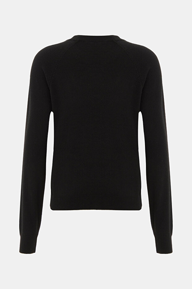 Siyah Viskoz/polyamid Triko Kazak - 2