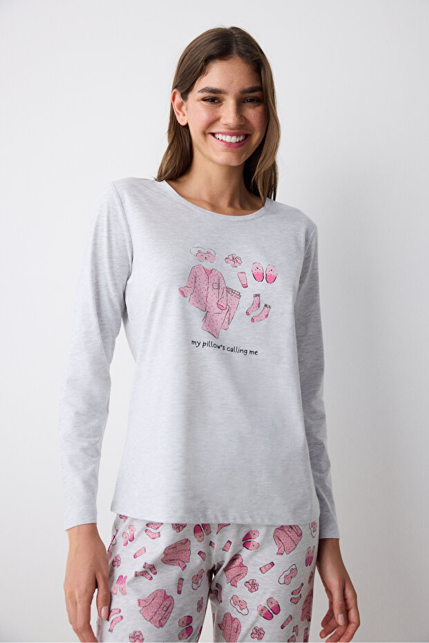 Sleep Time Hellgraues Hosen-Pyjama-Set - 2