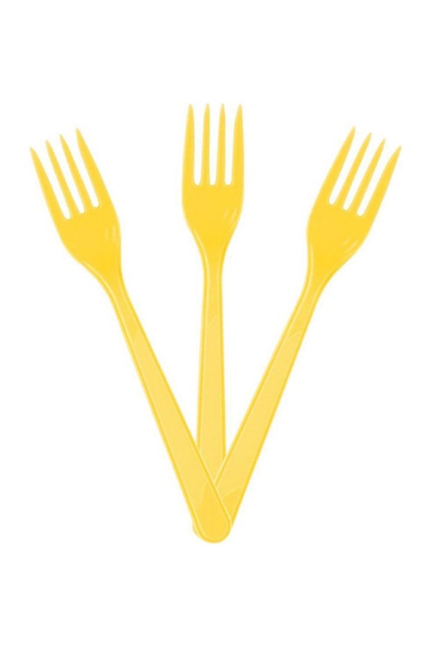Yellow Color Fork Durable Hard Plastic Practical Use Party Activity & Birthday Fork 25 Pieces