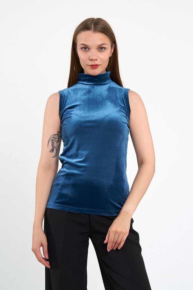 Velvet Fisher Collar Sleeveless T-Shirt