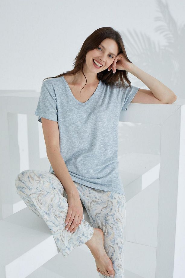 Bambu, Triko Örgü ,deve Tüyü Yumuşaklığı, Kısa Kol Kadın Pijama Takımı73230 - 1
