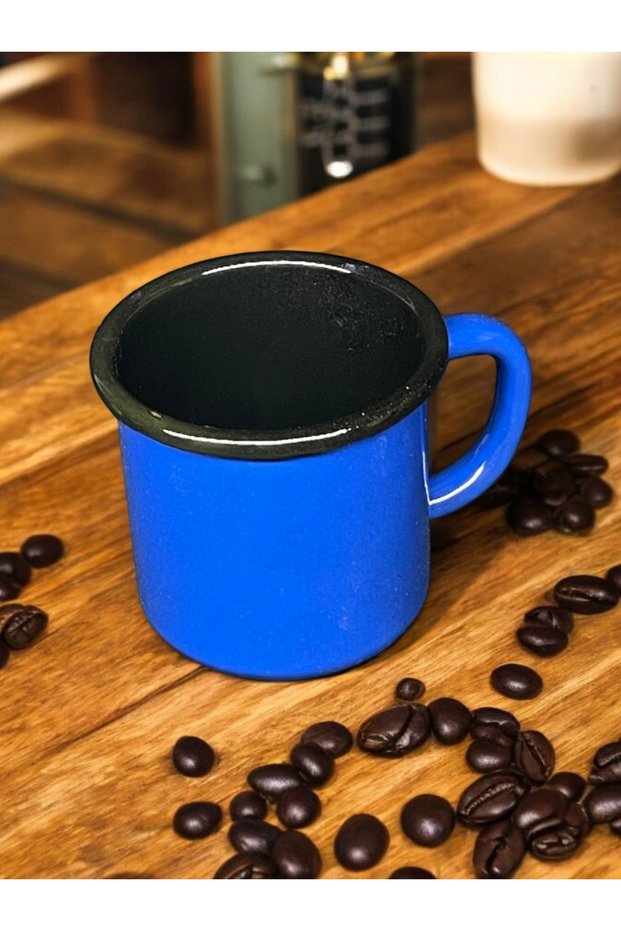 Enamel Mug with Cord 350 ml Enamel Cup Camper Mug Blue Coffee Cup Camping Cup