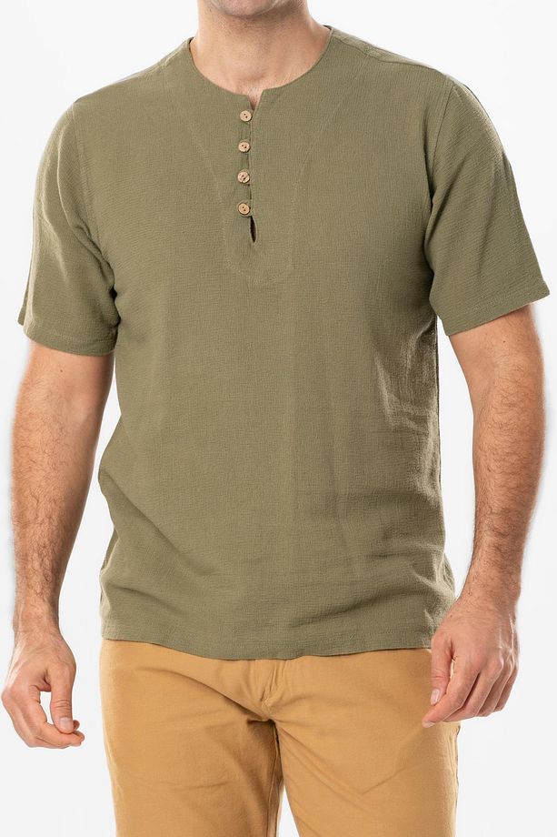 Halikarnas Kısa Kol Violet Düğme Detaylı Erkek Yazlık Tshirt Haki Hk - 3