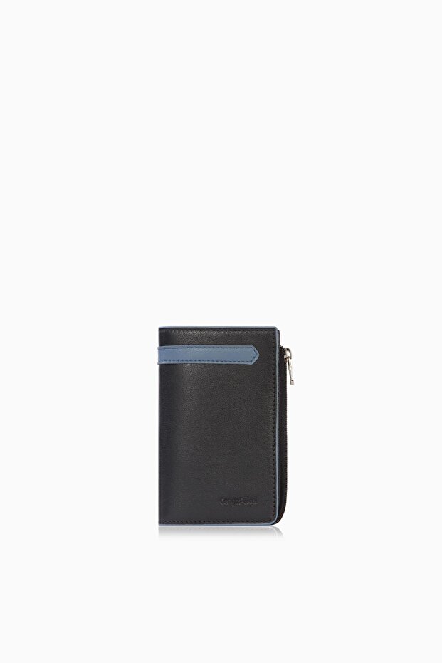 Cengiz Pakel Unisex Genuine Leather Zippered Card Holder – 2512Ds – Black/Parliament