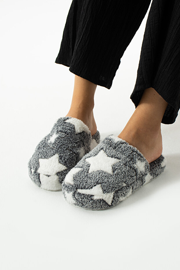 Siyah Yıldızlı Kapalı Terlik Ev Terliği - 7