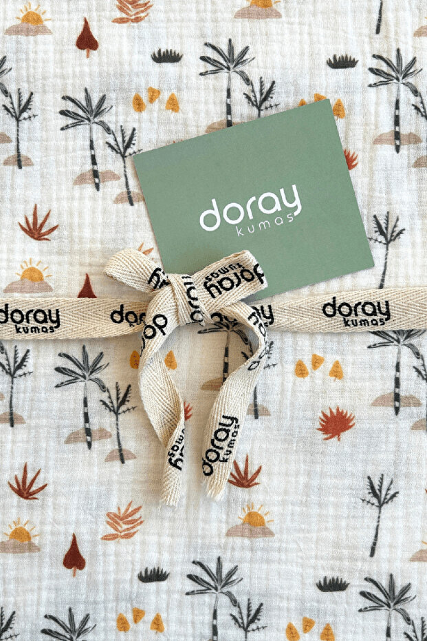Palm Tree Patterned Double Layer Cotton Muslin Fabric / Dry 141 - 3