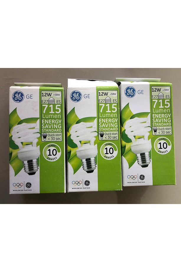 3 ADET GENERAL ELC. E 27 TASARRUFLU LAMBA  12W=58W =715 LÜMEN  2700KELVİN SARI - 1