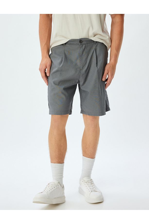Keten Karışımlı Şort Yazlık Bermuda Chino Cep Detaylı - 3