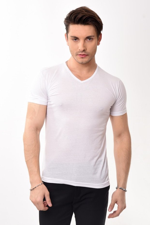 V-Neck Basic Slim Fit Men's T-Shirt White