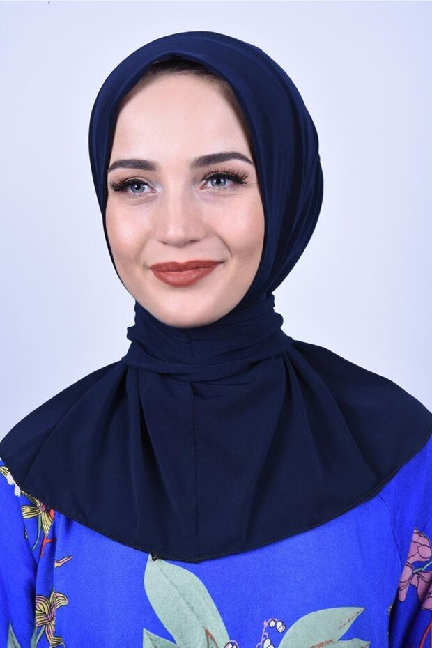 Women's Hijab Snap Bonnet Sandy Hijab Neck Collar Bonnet Navy Blue