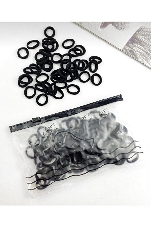 Black 100-Piece Mini Elastic Buckle with Transparent Bag