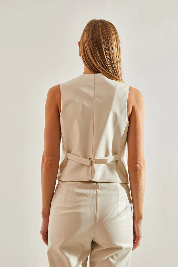 DERİ YELEK EKRU - 5