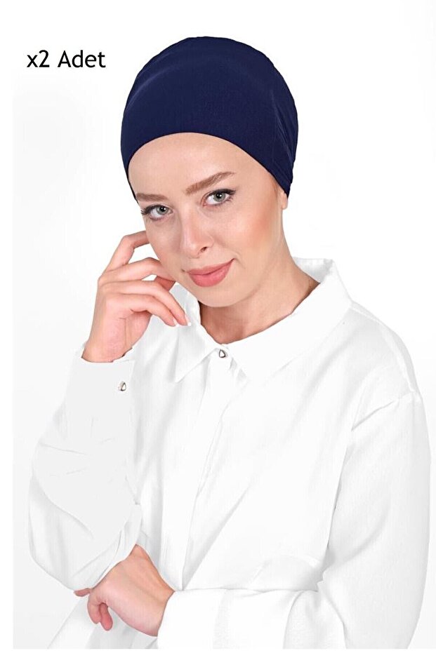 2 Plain Combed Cotton Hijab Bonnet - Navy Blue
