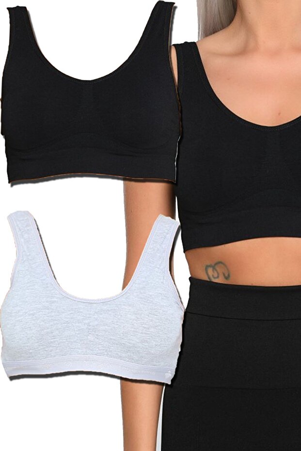 Women's Padded Thick Strap Crop Bustier Black Gray Set of 2