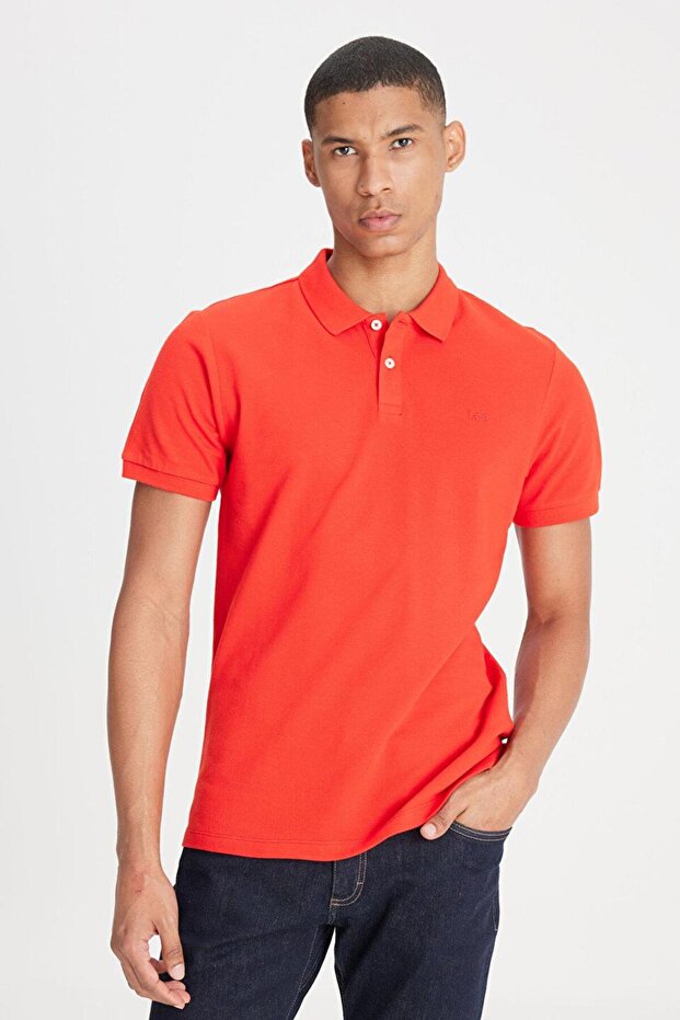Regular Fit Normal Cut 100% Cotton Polo Neck Coral T-Shirt