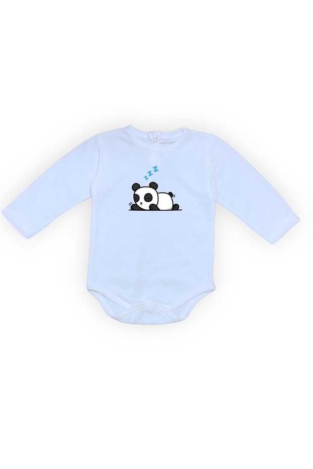 Sleepy Panda Printed Baby Bodysuit with Snap Fasteners Blue