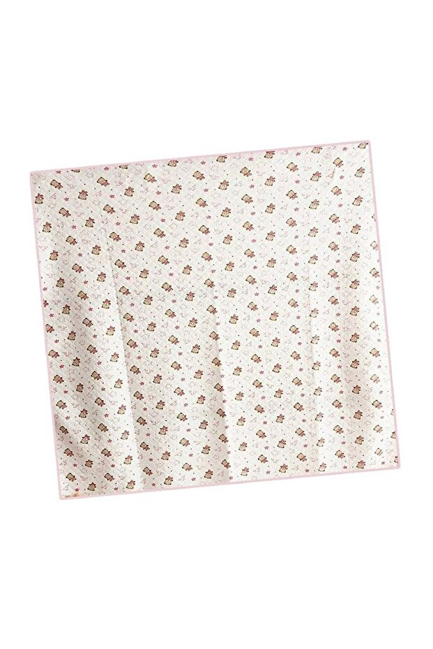 Teddy Bear Patterned Combed Cotton Single Layer Cream Pink Baby Blanket