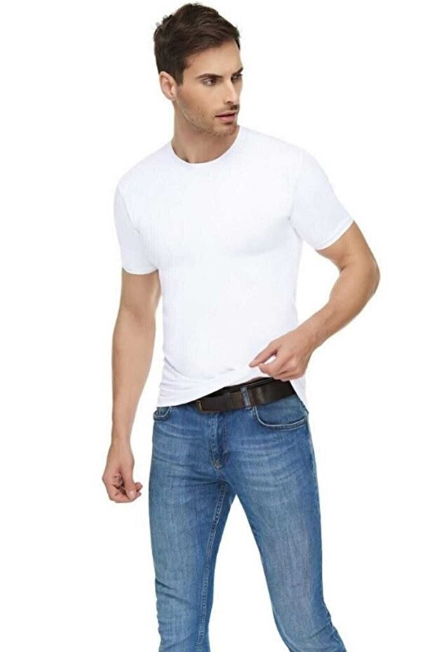 Men's White Elastane Lycra Undershirt 3 Pack - 1