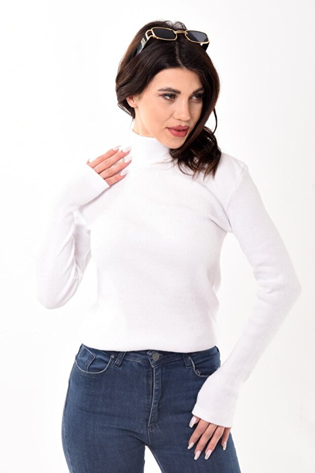 Women's Turtleneck Turtleneck Slim Fit Sweater White