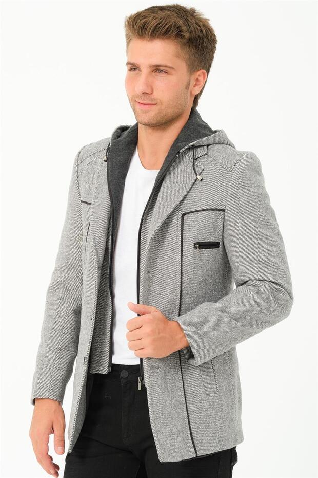 Men's Diagonal Patterned Wool Blend Coat Diagonal Gray K7532
