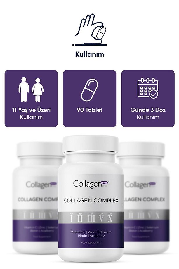 5 Tip Kolajen Complex Tip 1,2,3,5 Ve Tip 10 Biotin, Çinko, Selenyum, Vitamin C & Açai, 90 Tablet - 5