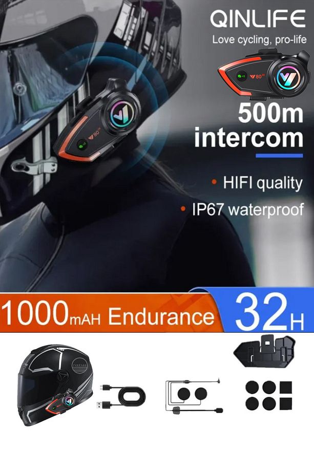 500 Mt Intercom 2 Eşleşmeli Kask Kulaklık Y-80pr Su Geçirmez Bluetooth Motosiklet Intercom Kulaklık - 3