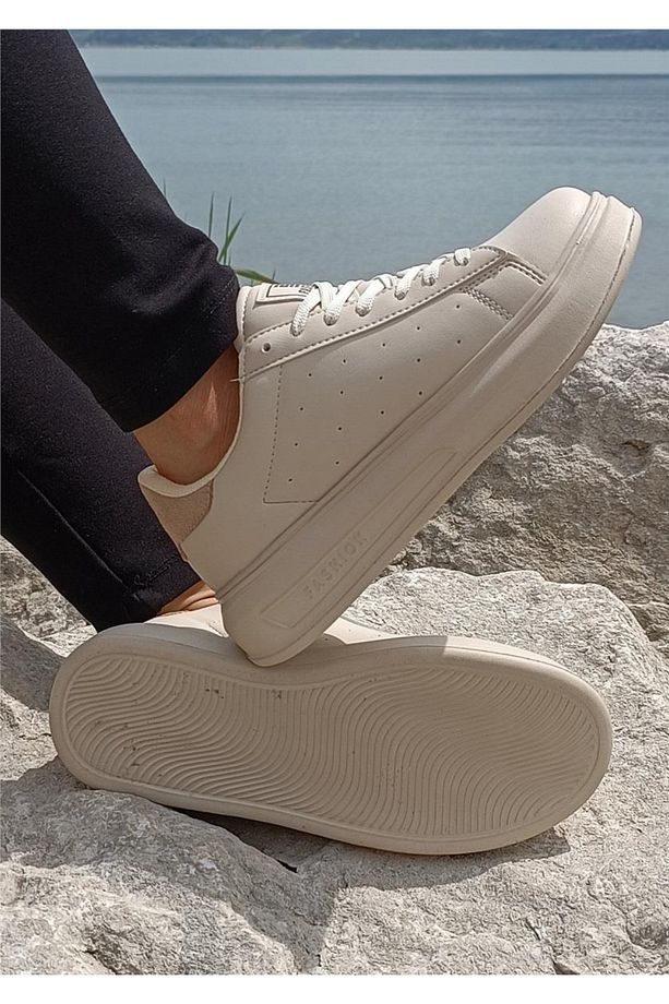 156 Bej Cilt Kalın Taban Sneaker Ayakkabı - 2