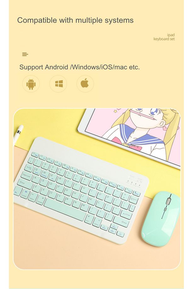 iPad (Air 5 10.9) (10.2 `7/8/ 9) (11inç 4-5-6.Nesil) Uyumlu Kablosuz Bluetooth Klavye+Mouse Set - 3