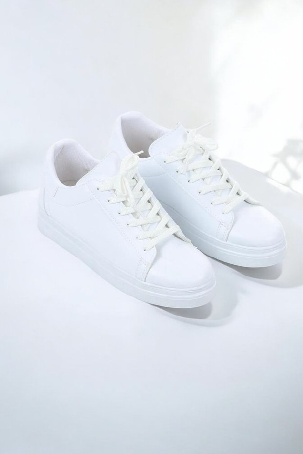 Black Soft Daily Full Mold Faux Leather Women's Shoes Tied Lightweight Walking Sneakers Sports Shoes