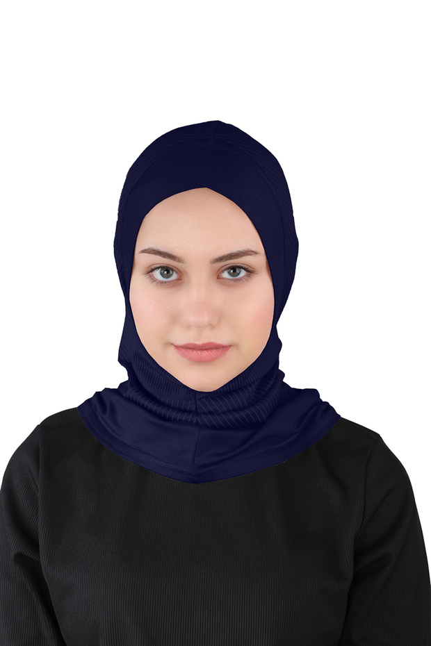 Visca Series Wind Patterned Plain Hijab Turban - St 308 Navy Blue