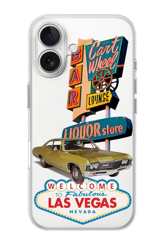 iPhone 16 Compatible Las Vegas Patterned Transparent Silicone Phone Case