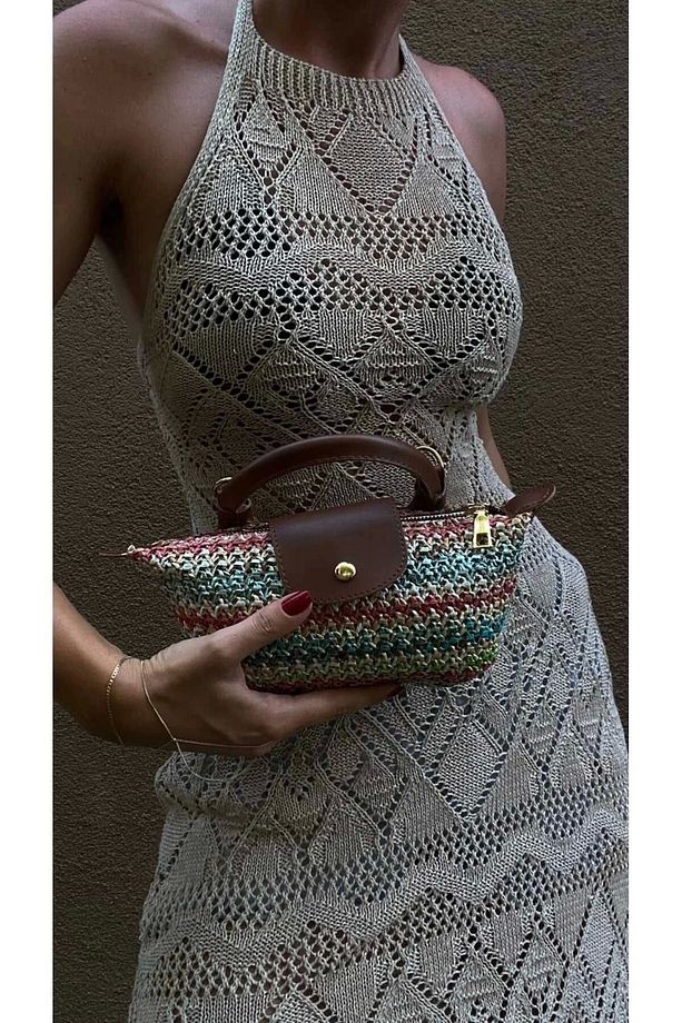 Laurel Taba/Çok Renkli Hasır El Dokuma Kadın Mini Bag - 3