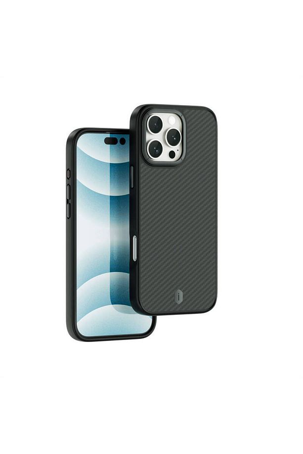 iPhone 16 Pro Max Kılıf Wiwu DCC-205 Magsafe Şarj Özellikli Aramid Fiber Tasarım Kevlar Kapak Siyah - 2