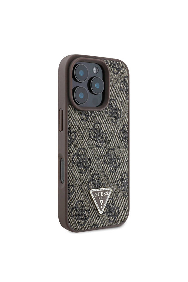 iPhone 16 Pro Max Compatible Case Guess Licensed Magsafe Feature Pu Leather 4g Pattern Rhinestone Triangle Logo - 3