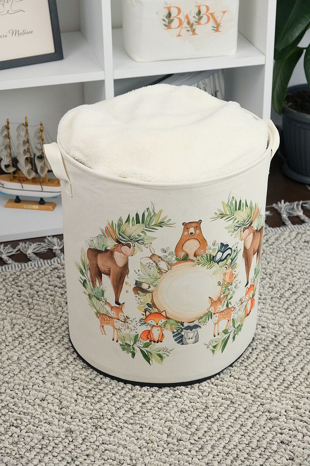 Zoo Baskılı Çok Amaçlı Oyuncak Saklama Kutusu Kirli Çamaşır Sepeti Katlanır Düzenleyici Sepet 37x40 - 3