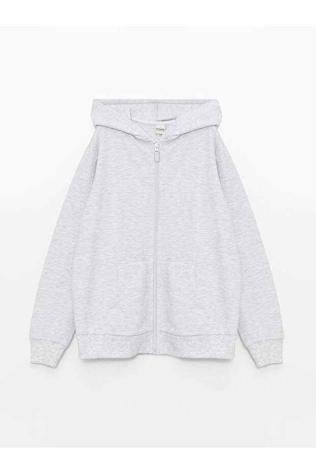 Özmarka New Season Hooded Basic Long Sleeve Girls' Zippered Sweatshirt