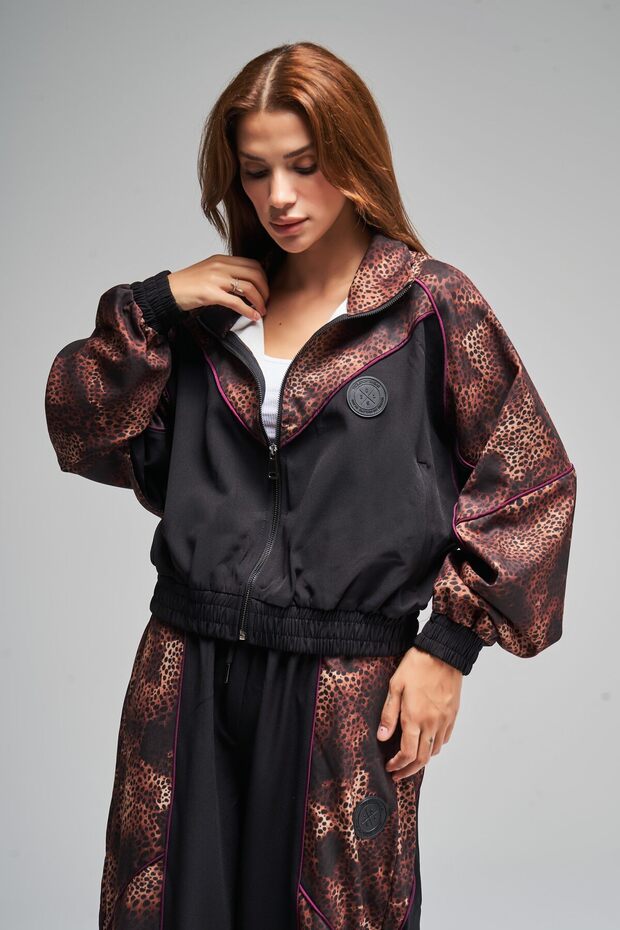Kadın Leopar Renk Baskılı Oversize Tasarım Ceket - 4