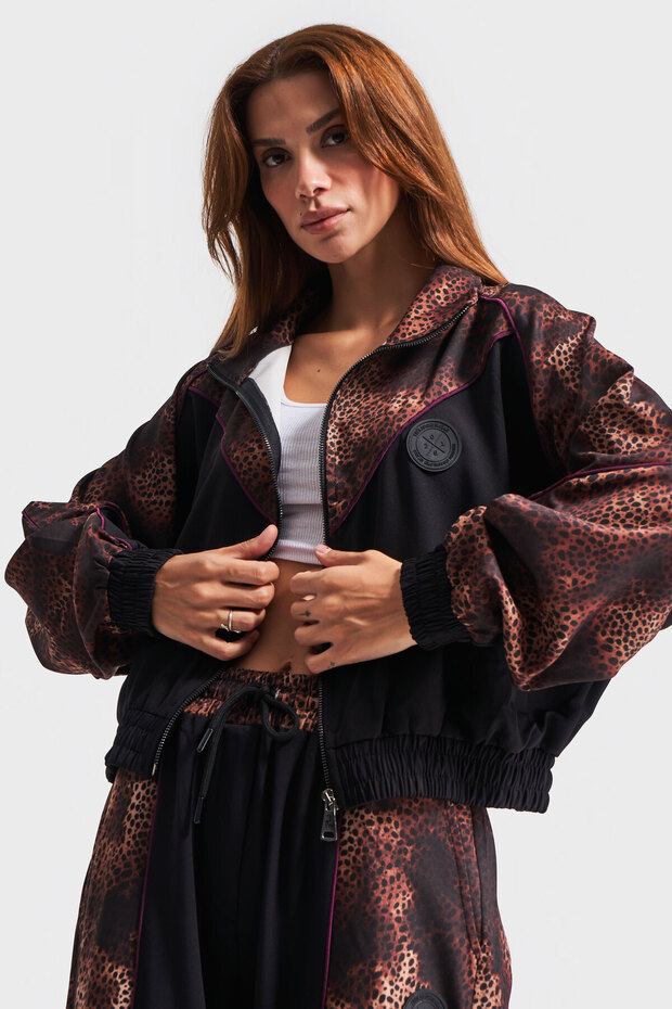 Kadın Leopar Renk Baskılı Oversize Tasarım Ceket - 1