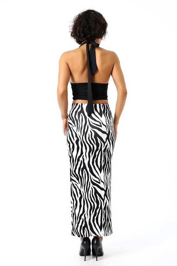Dalgıç Kumaş Yırtmaçlı Uzun Etek Maxi Boy 92 Cm KALIN ZEBRA - 8