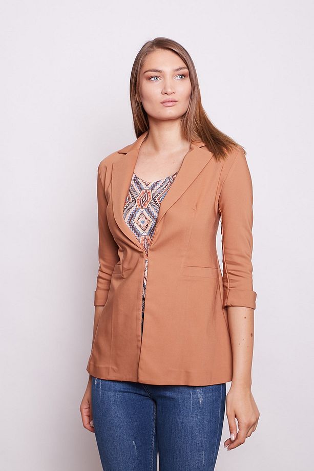 Kapri Truvakar Kol Süs Cepli Kopçalı Ofis Blazer Kumaş Ceket-camel - 3