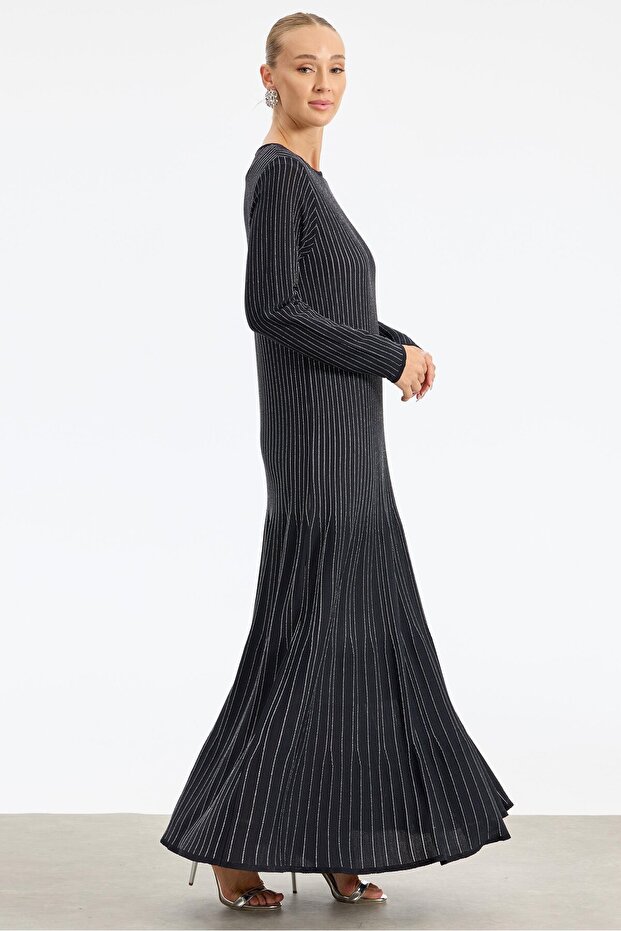 Simli Rayon Elbise SİYAH - 1