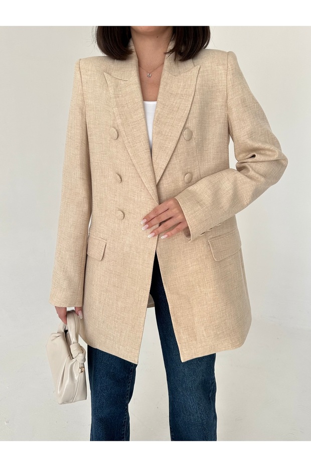 Coated Buttoned Long Blazer Jacket - 7