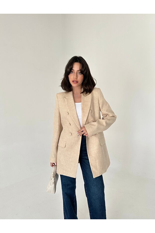 Coated Buttoned Long Blazer Jacket - 2