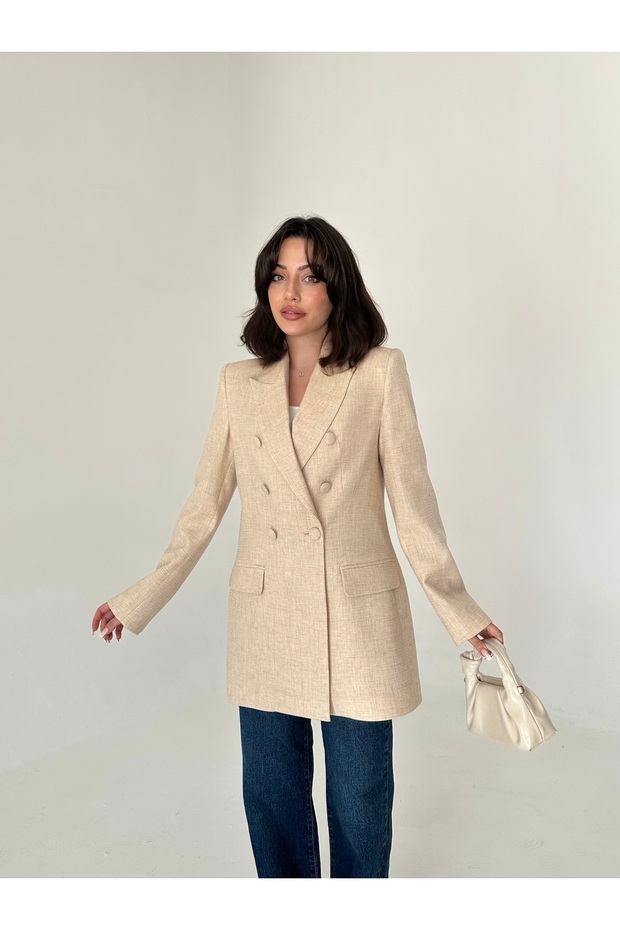 Coated Buttoned Long Blazer Jacket - 3