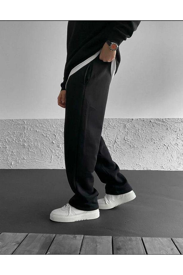 Baggy Eşofman Altı Siyah Bol Paça Kışlık - 3