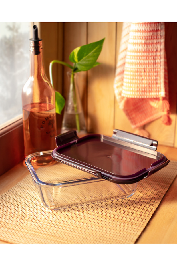 حاوية تخزين زجاجية مستطيلة من مودينا مع غطاء - 1500 مل - 2