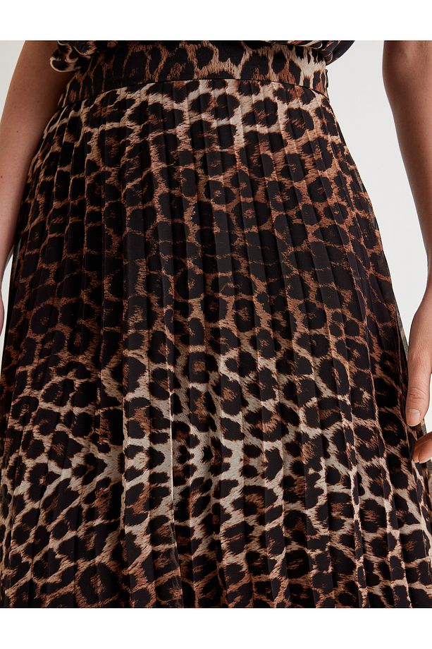 Piliseli Leopar Desenli Etek Kloş Midi Boy - 5