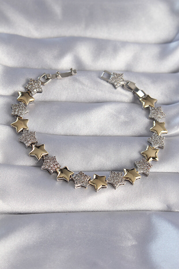 Vip Series Brass Double Color Zircon Stone Star Design Bracelet