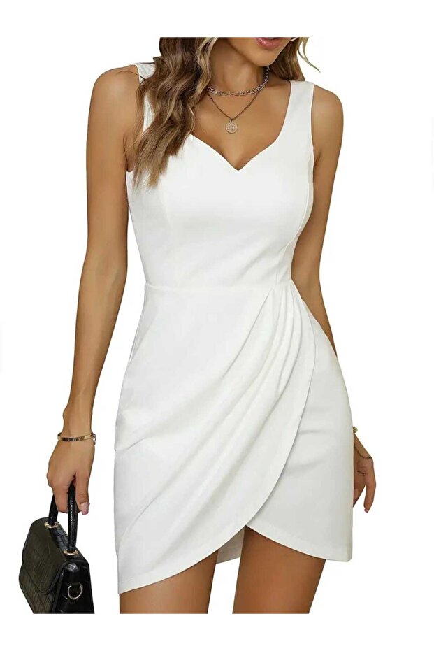 KALIN ASKILI KALP YAKA MİNİ ELBİSE - 3